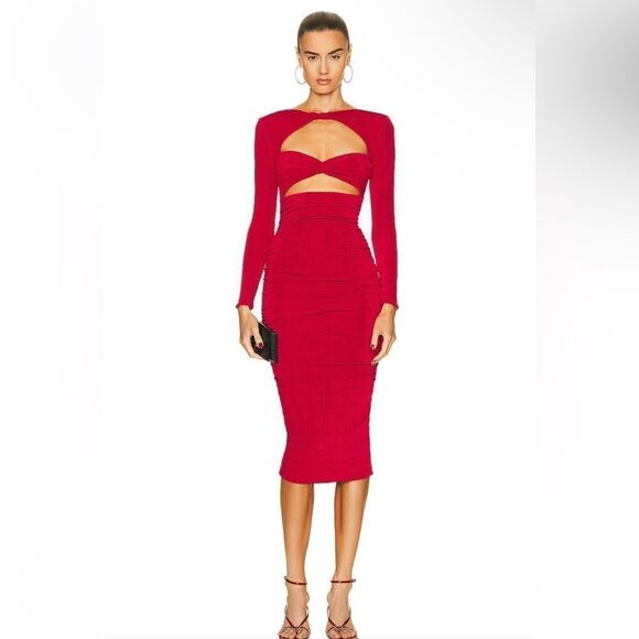 SER.O.YA Eden dress red cut out bodycon slinky midi Retrofete Revolve XXS - Picture 2 of 10